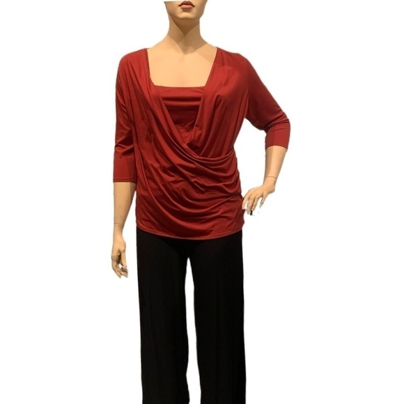 Igigi Jersey Top Faux Wrap Layered Look Red 3/4 Sleeves Cami Ruching Plus 18/20 - Picture 9 of 12